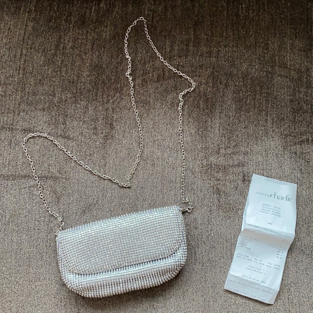 Charming Charlie Silver sparkly mesh purse
